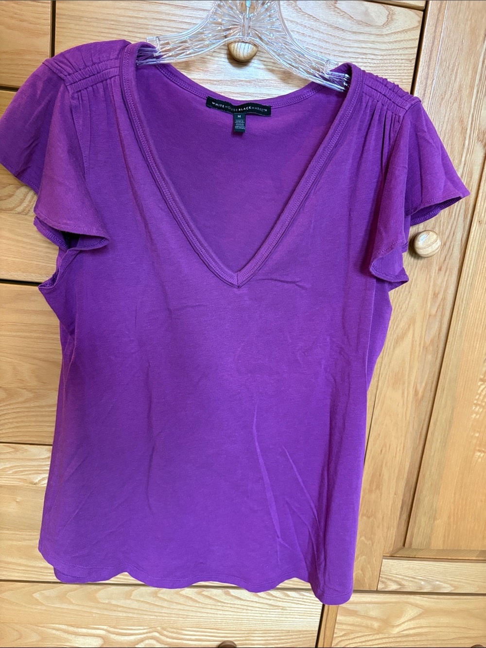 White House Black Market Violet V-Neck Flutter Sleeve Tee